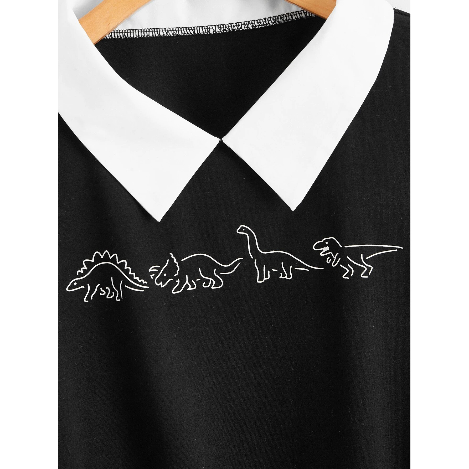 Contrast Collar Dino Print Crop Tee