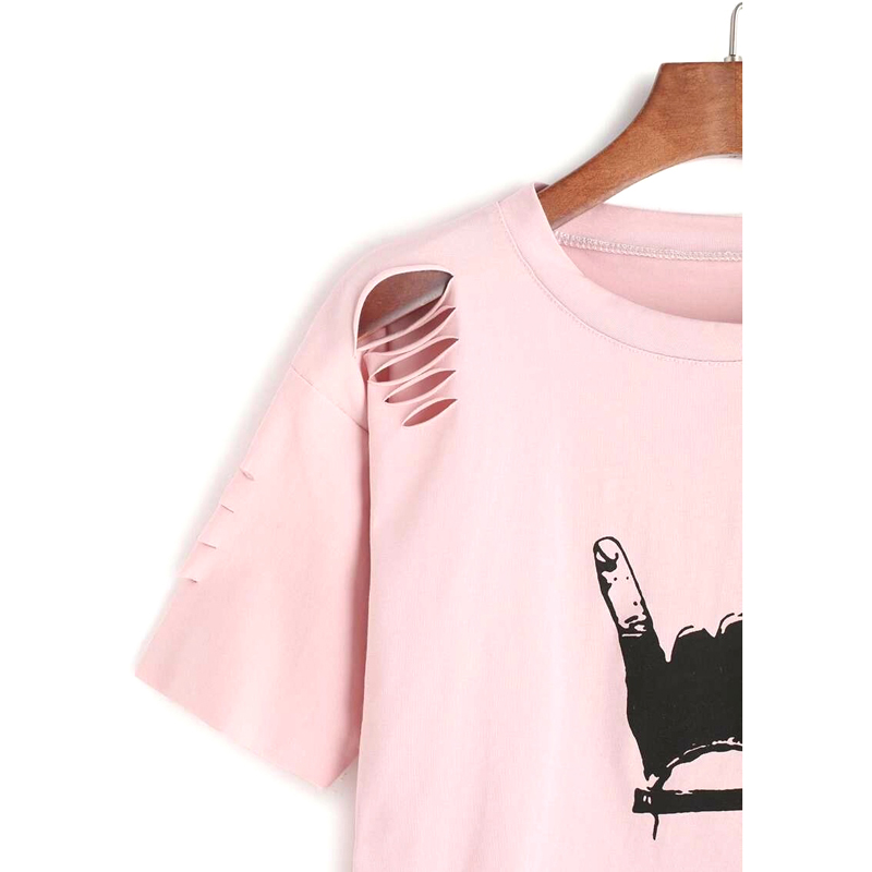 Distressed Hand Gersture Crop Tee